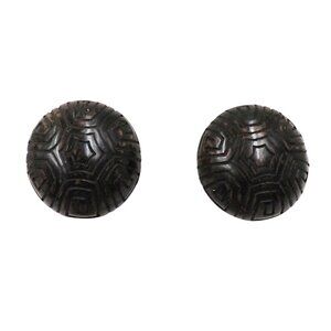 Vintage 1970s Crown Trifari Brown Round Domed Maze Clip Earrings